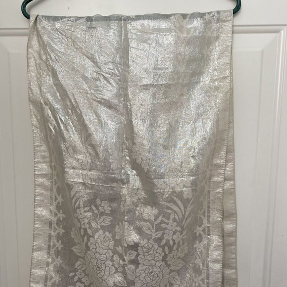 Scarf Long Silver Metallic Rayon Wrap Shawl made Japan 53" x 16" WPL13407 - Picture 1 of 5